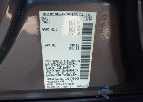 2016 Nissan Altima 2.5 z USA, uszkodzony, nr VIN 1N4AL3AP1GC197493